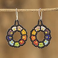 Beaded dangle earrings, 'Floral Dream' - Floral Glass Beaded Dangle Earrings Handmade in Guatemala
