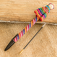 Embellished ball-point pen, 'Festival of Colors' - Worry Doll-Themed Ballpoint Pen from Guatemala