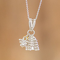 Sterling silver pendant necklace, 'Bee Yourself Again' - Sterling Silver Bee Pendant Necklace from Costa Rica