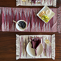 Cotton placemats, 'Warm Memories' (set of 4) - Set of 4 Handloomed Cotton Alabaster Placemats