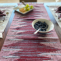 Cotton table runner, 'Love Lagoon' - Handloomed Cotton Table Runner with Geometric Pattern