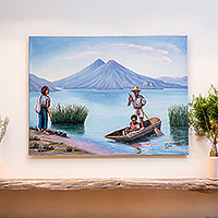 'Saint Antonio Palopó' - Guatemalan Landscape Oil Painting with Realist Style