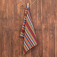 Cotton dish towel, 'Traditional Colors' - Colorful Striped Cotton Dish Towel Hand-Woven in Guatemala