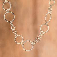 Sterling silver link necklace, 'Sparkling Bubbles' - Sterling Silver Link Necklace with Bubble Motifs