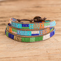Glass beaded wrap bracelet, 'Intense Mosaic' - Handcrafted Glass Beaded Wrap Bracelet in Intense Colors