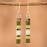 Beaded dangle earrings, 'Delicious Kiwi' - Sterling Silver and Glass Beaded Kiwi-Themed Dangle Earrings
