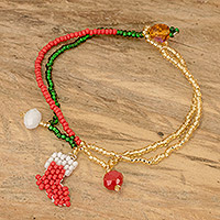 Crystal and glass beaded pendant bracelet, 'Cute Christmas Boot' - Christmas Boot Pendant Bracelet with Crystal & Glass Beads