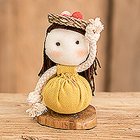 Decorative cotton doll, 'Yellow Enchantment' - Handmade Cotton and Natural Fiber Decorative Doll in Yellow