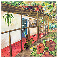 'Traditional House' - Acrylic Realist Painting of A Costa Rican Traditional House