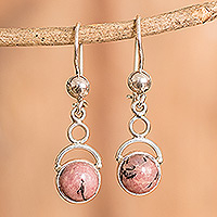 Rhodonite dangle earrings, 'Infinite Warmth' - Sterling Silver Dangle Earrings with Natural Rhodonite Beads