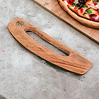 Wood pizza cutter, 'Costa Rican Slice' - Hand-Carved Conacaste Wood Pizza Cutter from Costa Rica