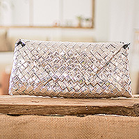 Recycled metalized wrapper clutch, 'Shimmering Sophistication' - Eco-Friendly Recycled Metalized Wrapper Clutch with Zipper