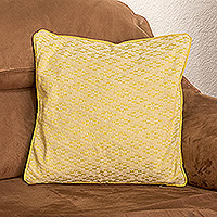 Cotton cushion cover, 'Diamond Splendor' - Handwoven Yellow Cotton Cushion Cover with Diamond Pattern