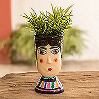 Ceramic flower pot, 'San Bartolo's Giant' - Hand-Painted Vibrant Ceramic Flower Pot from Guatemala
