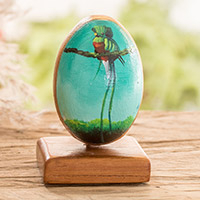 Wood decorative accent, 'National Bird' - Wood Decorative Accent with Hand-Painted Quetzal Bird Motif