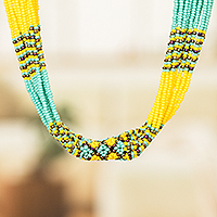 Multi-strand beaded necklace, 'Harmony in Yellow' - Multi-Strand Beaded Necklace in Yellow Aqua and Bronze
