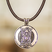 Nickel pendant necklace, 'B’atz’ Emblem' - Mayan Astrology-Themed Pendant Necklace with B’atz’ Sign