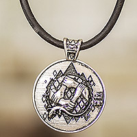 Nickel pendant necklace, 'K'at Emblem' - Mayan Astrology-Themed Pendant Necklace with K'at Sign