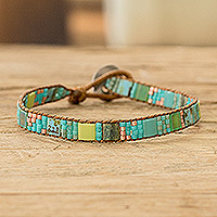 Glass beaded wristband bracelet, 'Refreshing Colors' - Handcrafted Tropical Glass Beaded Wristband Bracelet