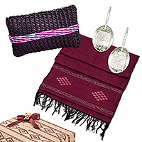 Curated gift box, 'Pretty in Purple' - Gift Set with Purple Scarf, Handwoven Clutch, and Earrings