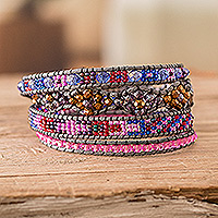 Positive energy bracelet, 'Touch of Tenderness' - Handcrafted Beaded Positive Energy Long Wrap Bracelet