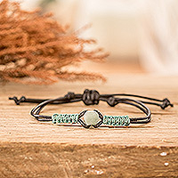 Men's jade pendant bracelet, 'Wild Jade' - Men's Adjustable Black and Mint Jade Pendant Bracelet