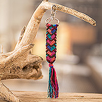 Macrame keychain and bag charm, 'Multicolor of Love' - Colorful Macrame Keychain and Bag Charm with Tassel