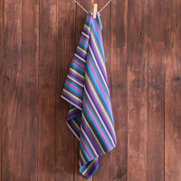 Cotton napkin, 'Delicious Waters' - Handloomed Cotton Striped Napkin in Blue and Purple Hues