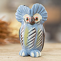 Ceramic figurine, 'Curious Tecolote' - Ceramic Owl Figurine in Light Blue Hand-Painted in Guatemala