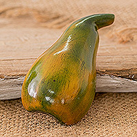 Wood magnet, 'Nature's Pear' - Hand-Painted Hand-Carved Cypress Wood Pear Magnet