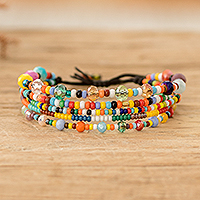Multi-strand beaded bracelet, 'Festive Radiance' - Colorful Handmade Multi-Strand Glass Beaded Bracelet