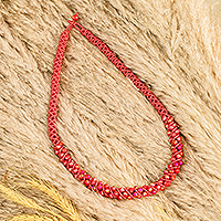 Beaded torsade necklace, 'Crimson Magic' - Glass Beaded Torsade Necklace Handcrafted in Guatemala