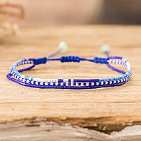 Beaded strand bracelet, 'Marine Lives' - Handcrafted Blue Glass Beaded Three-Strand Bracelet