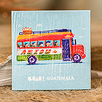 Paper magnet, 'Folk Memories' - Traditional Chicken Bus-Themed Paper Magnet from Guatemala