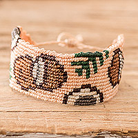 Macrame wristband bracelet, 'Beige Tropic' - Tropical-Themed Handwoven Beige Macrame Wristband Bracelet