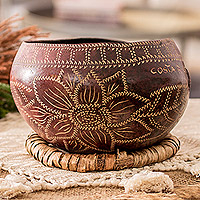 Dried gourd decorative accent, 'Floral Essence' - Hand-Carved Floral Dried Gourd Decorative Accent