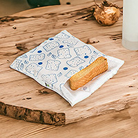 Reusable cotton sandwich bag, 'Conscious Bites in Blue' - Reusable Eco-Friendly Biodegradable Cotton Sandwich Bag