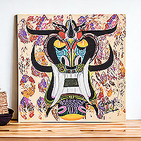'Boruca Mask' - Stretched Expressionist Cultural Boruca Mask Painting