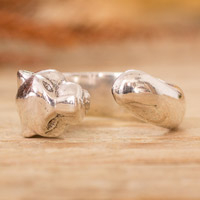 Sterling silver wrap ring, 'Feline Courage' - Polished Jaguar-Shaped Sterling Silver Wrap Ring
