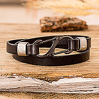 Men’s leather wrap bracelet, 'Elegance & Flair' - Men’s Leather Stainless Steel Wrap Bracelet from Costa Rica