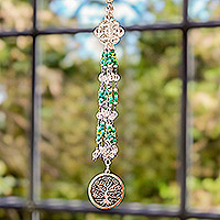 Crystal and glass beaded suncatcher, 'Tree of Life' - Crystal and Glass Beaded Suncatcher with Tree of Life Motif