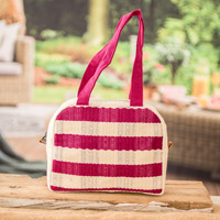 Cotton handbag, 'Checkered Magenta' - Handloomed Checkered Magenta Cotton Handbag with Zipper