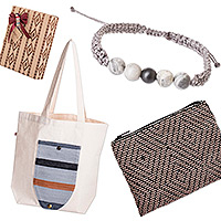 Curated gift set, 'Shopper's Joy' - Curated Gift Set with Coin Purse Tote Bag & Macrame Bracelet