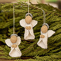 Crocheted cotton ornaments, 'Angelic Harmony' (set of 3) - Set of 3 Crocheted Cotton Ornaments with Angel Motif