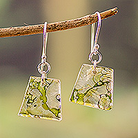 Recycled CD dangle earrings, 'Forest Reflections' - Green-Toned Geometric Recycled CD Dangle Earrings