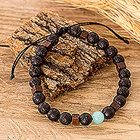 Men's aquamarine and lava stone beaded diffuser bracelet, 'Absolute Serenity' - Men's Aquamarine and Lava Stone Beaded Diffuser Bracelet