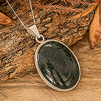 Reversible jade pendant necklace, 'National Icon' - Reversible Silver Green Jade Maya-Themed Pendant Necklace