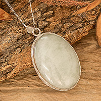 Reversible jade pendant necklace, 'Treasures of My Land' - Reversible Silver and Apple Green Jade Maya Pendant Necklace