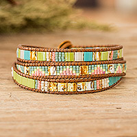 Glass beaded wrap bracelet, 'Santa Fe' - Handcrafted Glass Beaded Wrap Bracelet from Guatemala