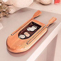 Wood catchall, 'Boat to Tropical Waters' - Hand-Carved Boat-Shaped Cedarwood Catchall in Brown